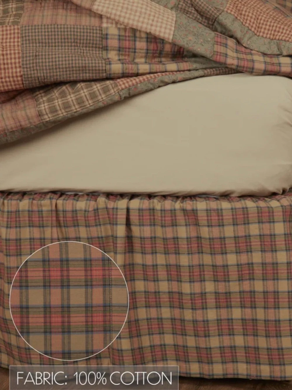 VHC Brands Crosswoods Plaid Bed Skirt - Red & Tan Plaid